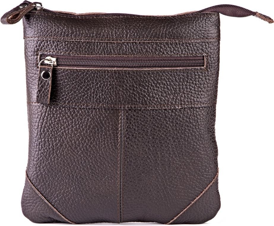 Коричневая мужская сумка-планшет на плечо из натуральной кожи с крупной фактурой SHVIGEL (11014)