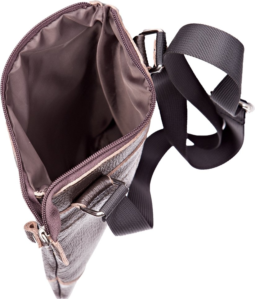Коричневая мужская сумка-планшет на плечо из натуральной кожи с крупной фактурой SHVIGEL (11014)