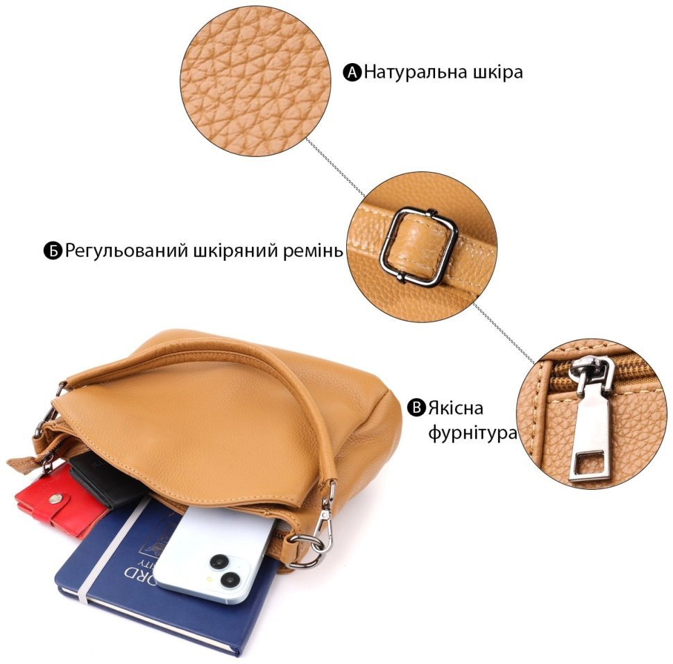 Стильна жіноча сумка крос-боді на кожен день із фактурної шкіри Vintage 103144 рудого кольору modnotak фото №3