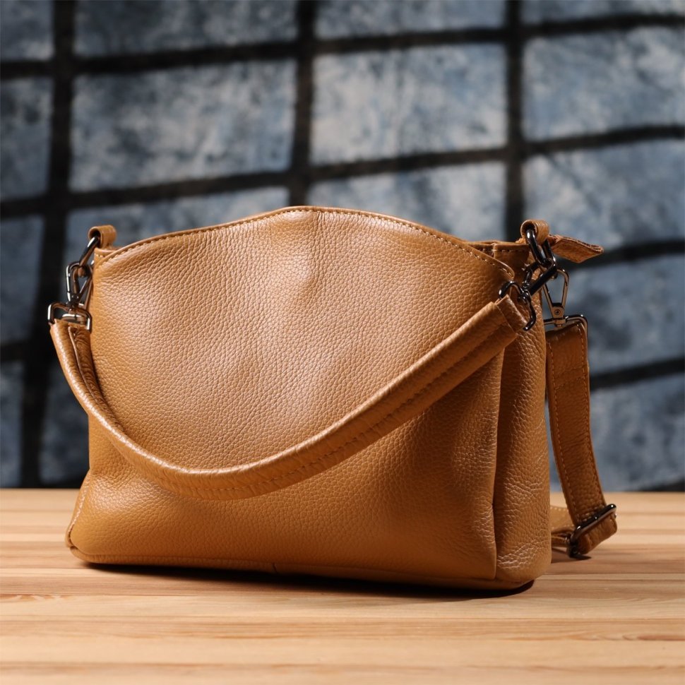 Стильна жіноча сумка крос-боді на кожен день із фактурної шкіри Vintage 103144 рудого кольору modnotak фото №10