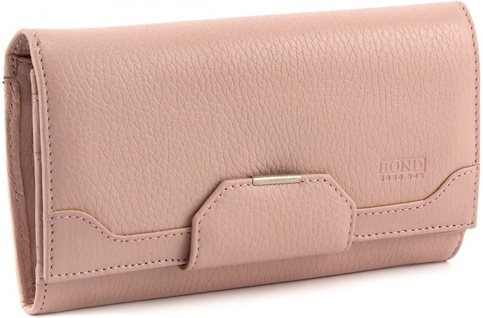 Класичний гаманець пудровий кольору з натуральної шкіри Bond Non (10619) УЦЕНКА!