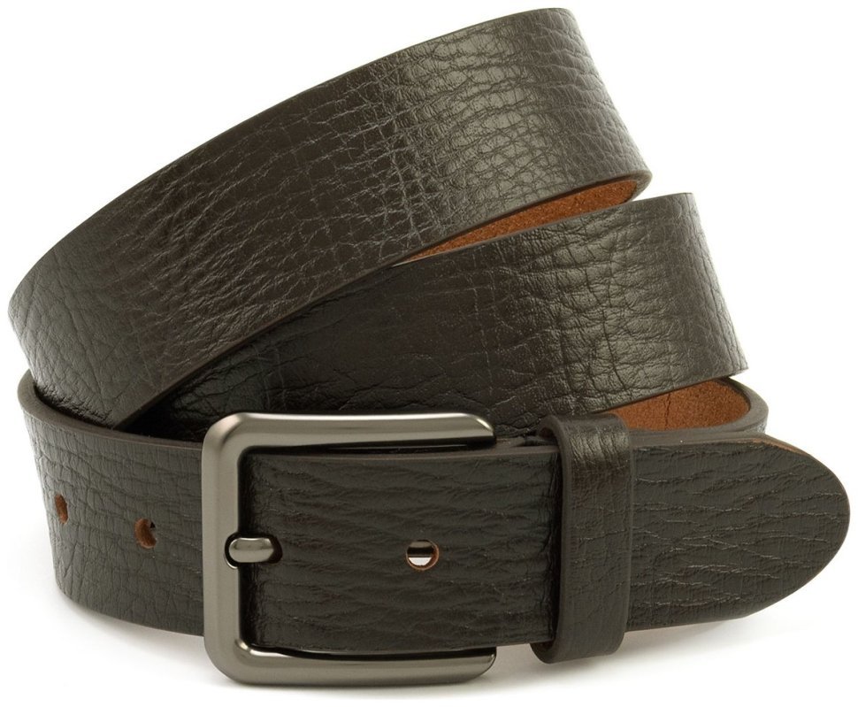 Темно-коричневого цвета мужской ремень из итальянской фактурной кожи с классической пряжкой Gherardini 40840 фото №1 Темно-коричневого цвета мужской ремень из итальянской фактурной кожи с классической пряжкой Gherardini 40840 modnotak фото №1