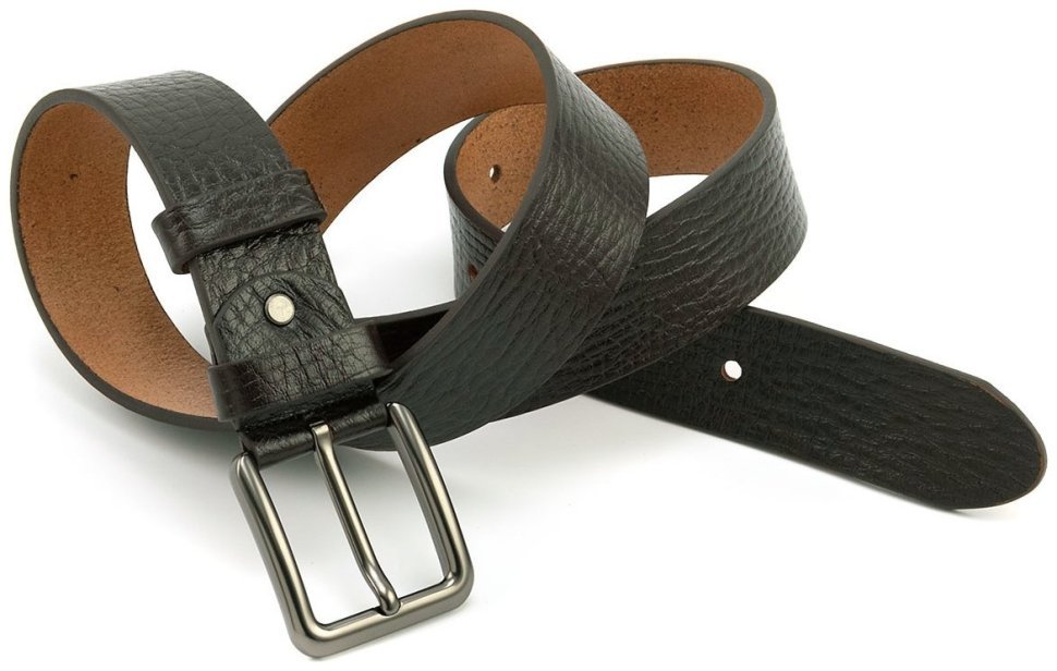 Темно-коричневого цвета мужской ремень из итальянской фактурной кожи с классической пряжкой Gherardini 40840 фото №3 Темно-коричневого цвета мужской ремень из итальянской фактурной кожи с классической пряжкой Gherardini 40840 modnotak фото №3