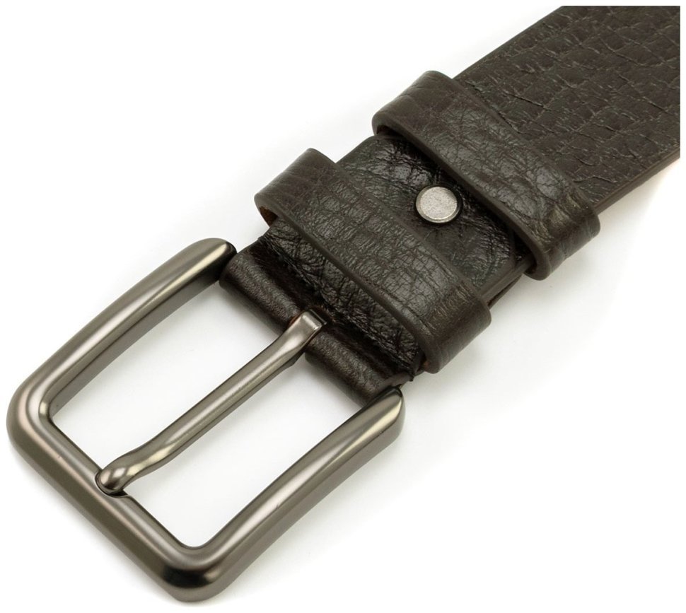 Темно-коричневого цвета мужской ремень из итальянской фактурной кожи с классической пряжкой Gherardini 40840 фото №2 Темно-коричневого цвета мужской ремень из итальянской фактурной кожи с классической пряжкой Gherardini 40840 modnotak фото №2
