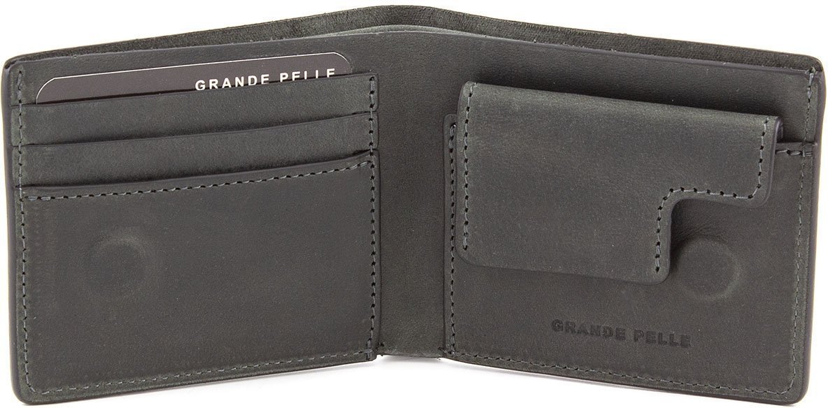 Мужское портмоне серого цвета из натуральной кожи высокого качества Grande Pelle (13295)