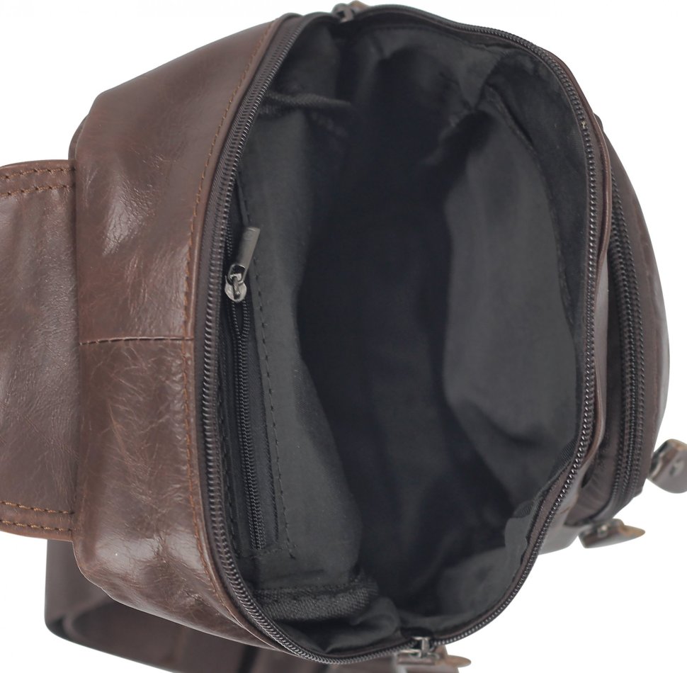 Сумка-рюкзак через плече для чоловіків коричневого кольору з натуральної шкіри Tiding Bag (15927)