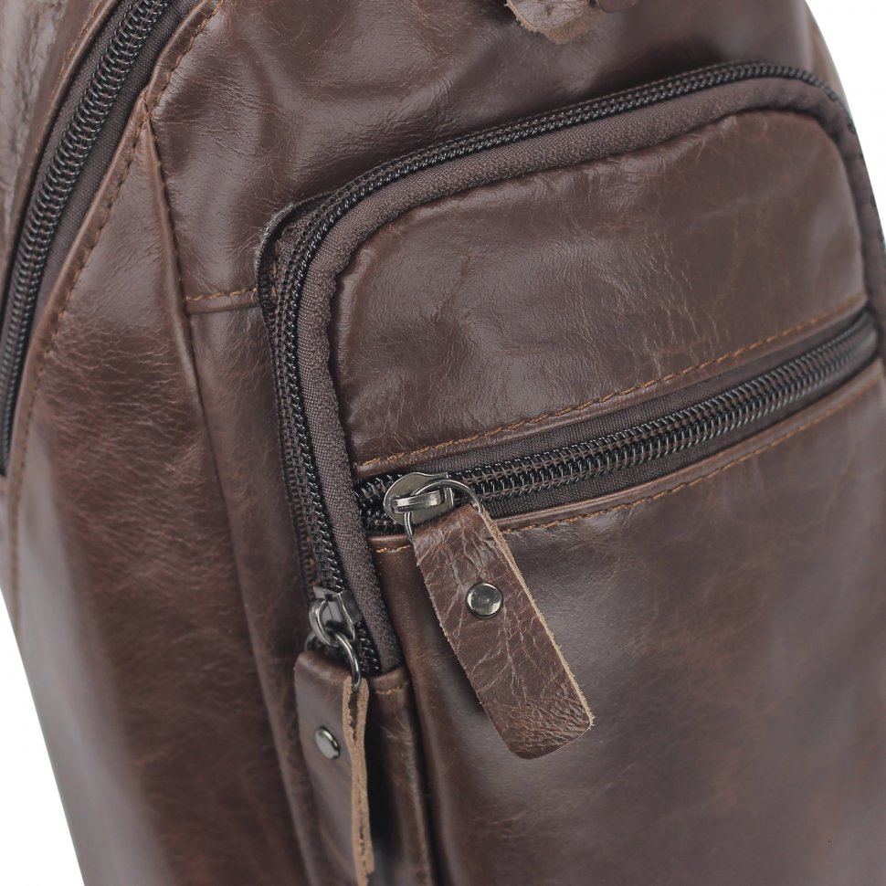 Сумка-рюкзак через плечо для мужчин коричневого цвета из натуральной кожи Tiding Bag (15927)