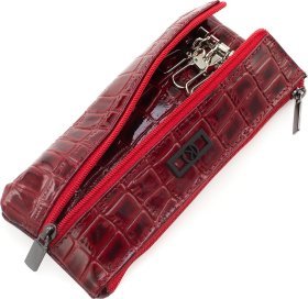 Женская ключница под длинные ключи из лаковой кожи красного цвета на молнии KARYA (19036)