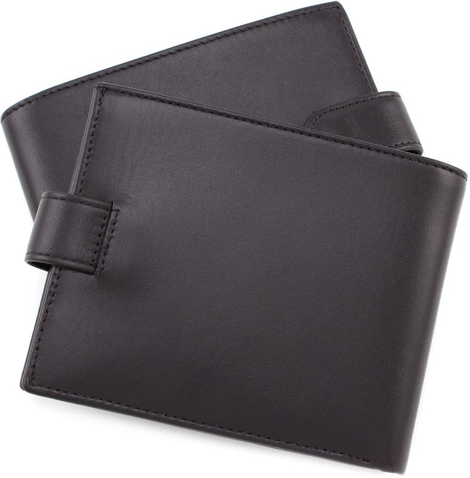 Среднее портмоне черного цвета из гладкой кожи с фиксацией KARYA (0499-1)