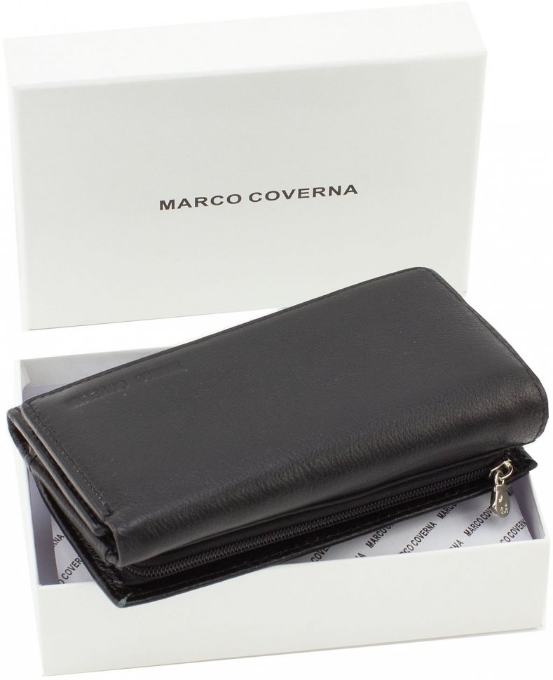 Невеликий жіночий гаманець чорного кольору на магнітній застібці - Marco Coverna (17560)