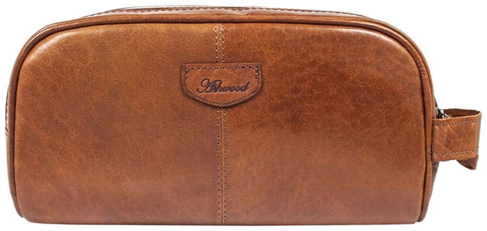 Мужская косметичка из натуральной гладкой кожи с ручкой Ashwood T78 коричневого цвета 94244 modnotak фото №1