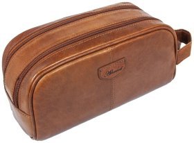 Мужская косметичка из натуральной гладкой кожи с ручкой Ashwood T78 коричневого цвета 94244