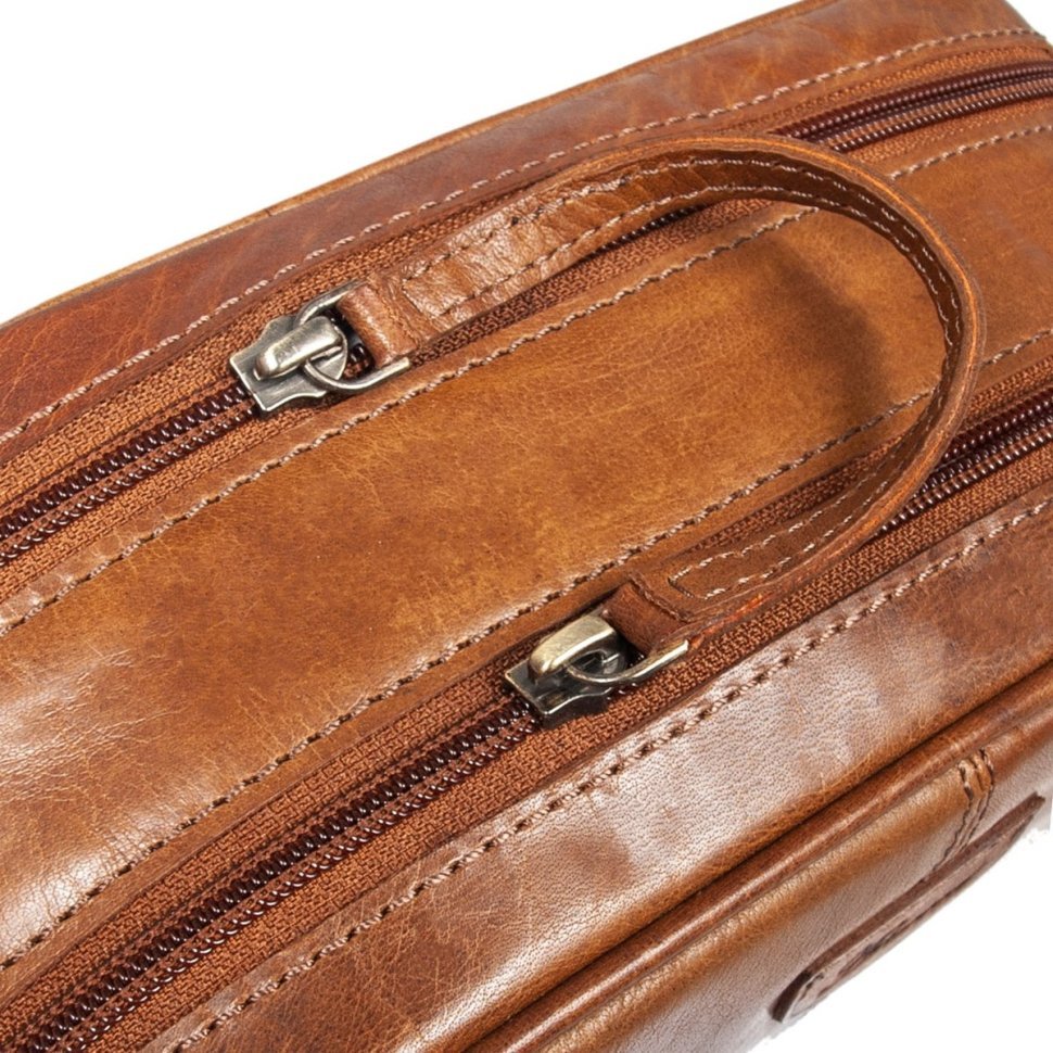Мужская косметичка из натуральной гладкой кожи с ручкой Ashwood T78 коричневого цвета 94244 modnotak фото №7
