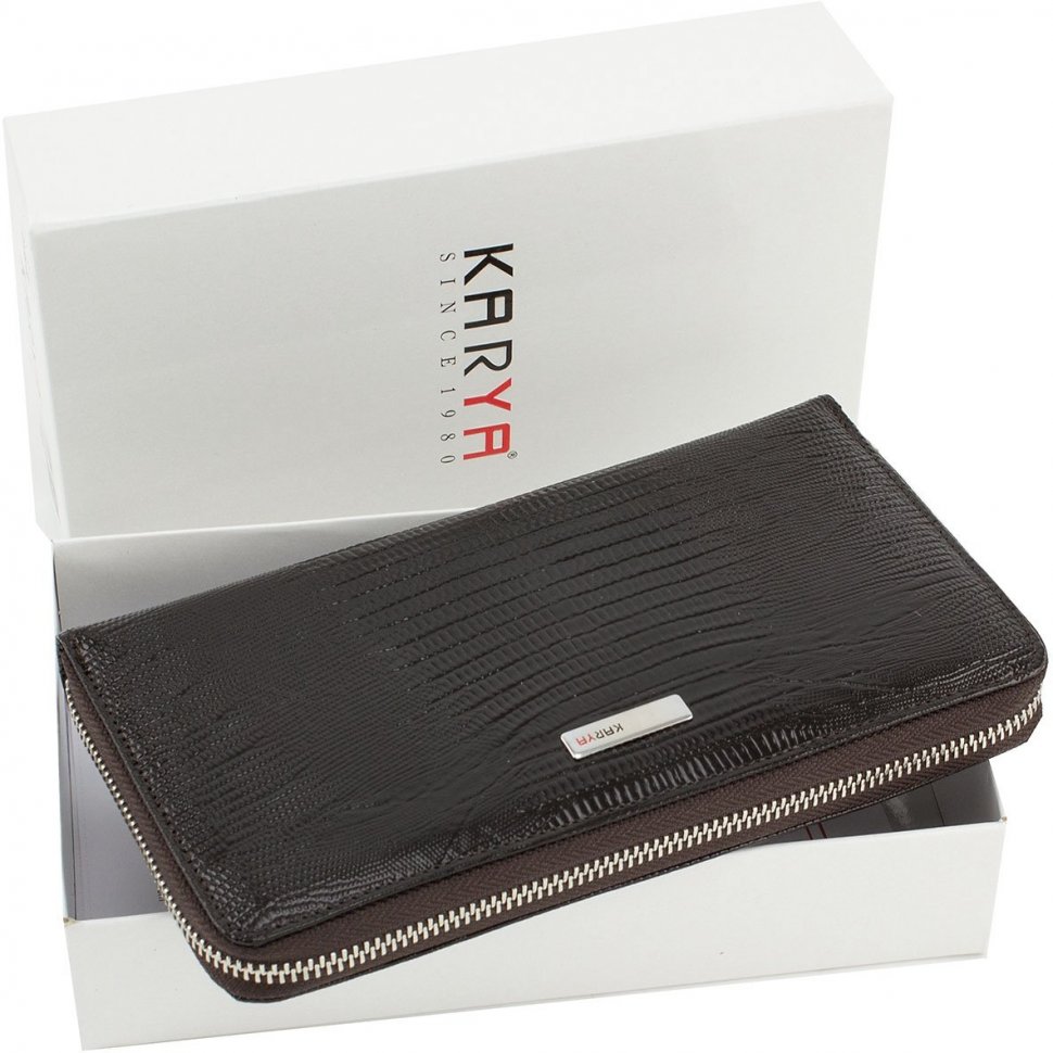 Темно-коричневий великий гаманець-клатч з натуральної лакової шкіри KARYA (1118-071)