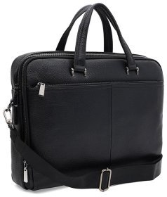 Містка сумка із фактурної шкіри з відділенням для ноутбука до 15" Borsa Leather 104544 чорного кольору