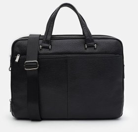 Містка сумка із фактурної шкіри з відділенням для ноутбука до 15" Borsa Leather 104544 чорного кольору