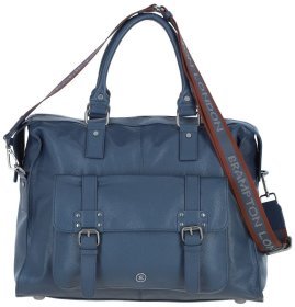 Містка чоловіча дорожня сумка з натуральної фактурної шкіри синього кольору Brampton London Weekender 94544