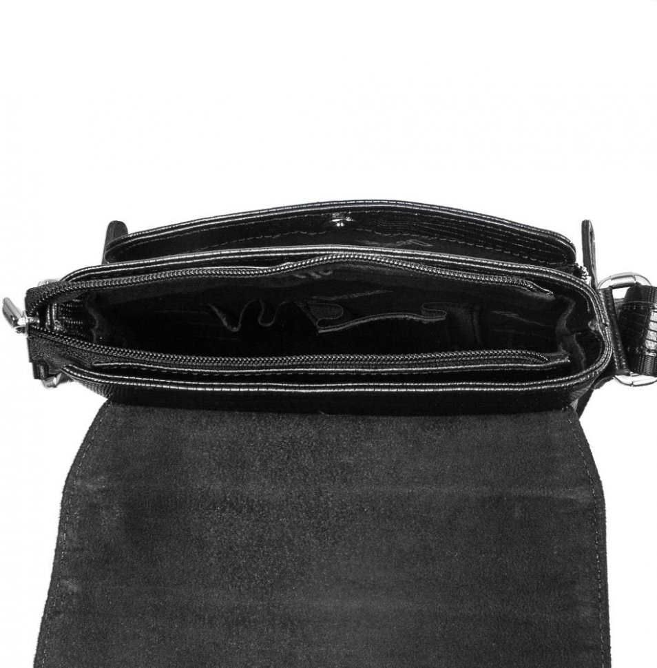 Чоловіча шкіряна сумка чорного кольору з фактурою під рептилію DESISAN (19209)