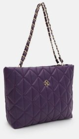 Вместительная стильная женская сумка из кожзама с длинными ручками Monsen 94644 фиолетового цвета