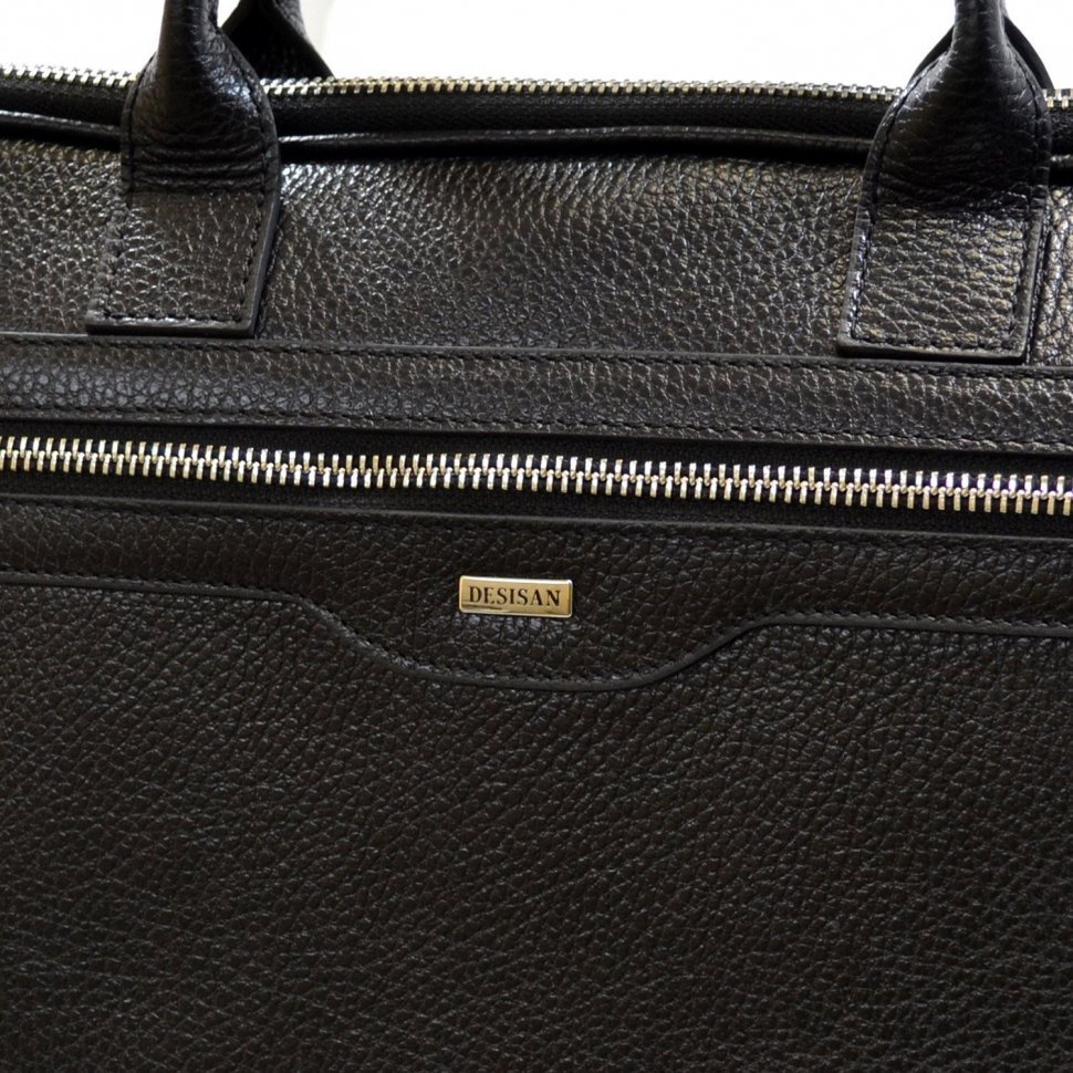 Чоловіча сумка під ноутбук зі шкіри флотар в чорному кольорі Desisan (803-01)