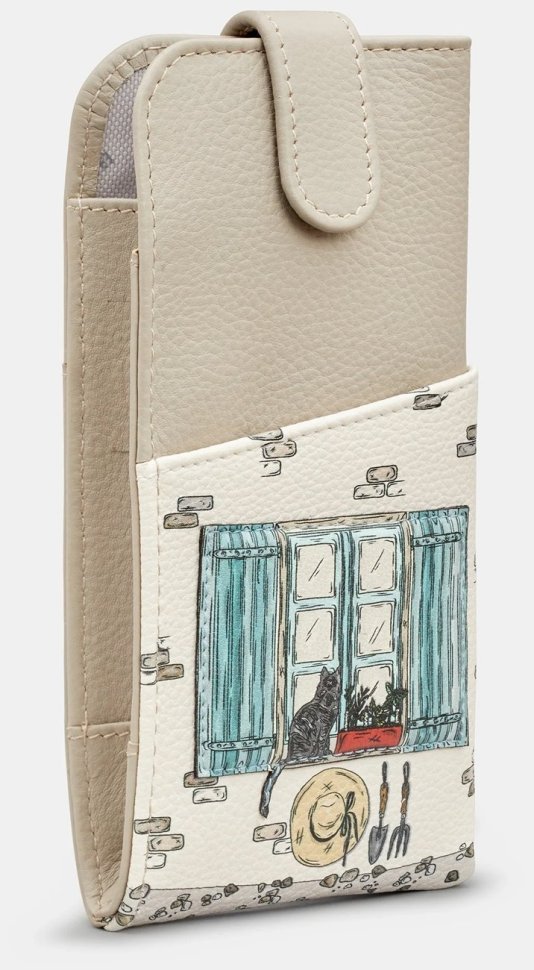 Стильный бежевый кожаный чехол на кнопке для очков Yoshi Y4309 с принтом 94944 modnotak фото №3