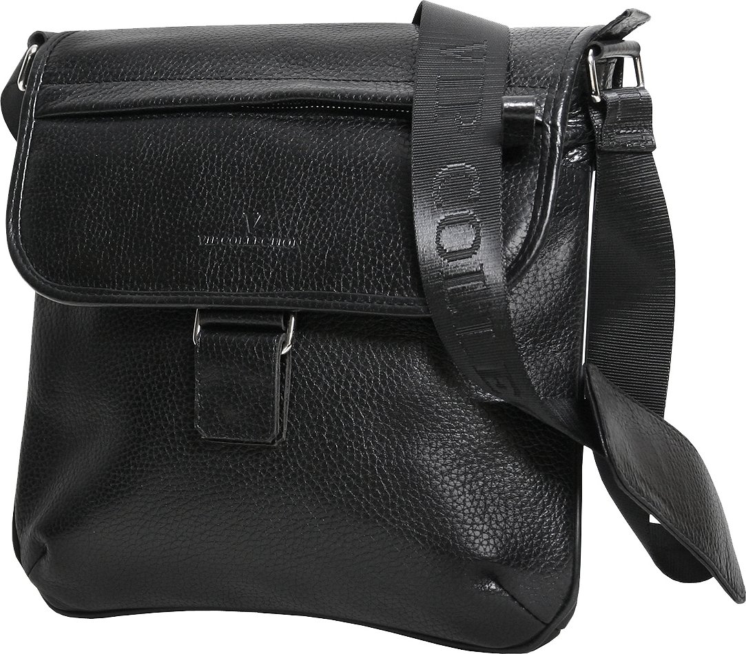 Удобная мужская сумка через плечо из натуральной кожи в черном цвете Vip Collection (21104)