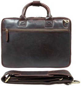 Деловая мужская сумка из натуральной гладкой кожи через плечо для ноутбука Ashwood K46 коричневого цвета 95444