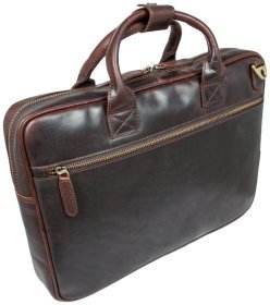 Деловая мужская сумка из натуральной гладкой кожи через плечо для ноутбука Ashwood K46 коричневого цвета 95444