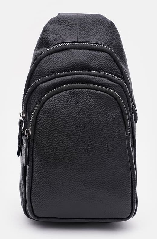 Місткий чоловічий шкіряний рюкзак-слінг чорного кольору Keizer (56044)