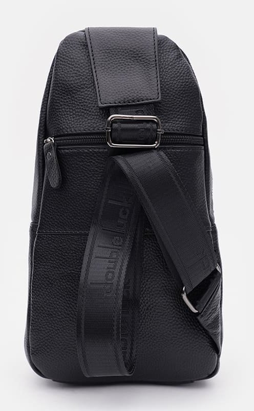 Вместительный мужской кожаный рюкзак-слинг черного цвета Keizer (56044)