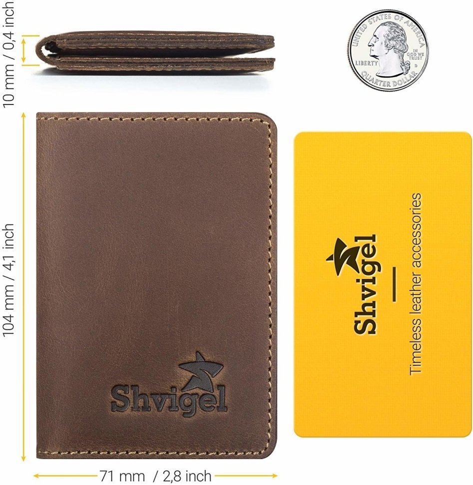 Компактная кредитница из натуральной кожи коричневого цвета SHVIGEL (2416146)