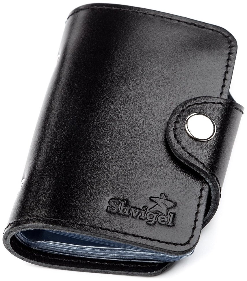 Візитниця з натуральної шкіри гладкого типу в чорному кольорі Shvigel (2413911) modnotak фото №12
