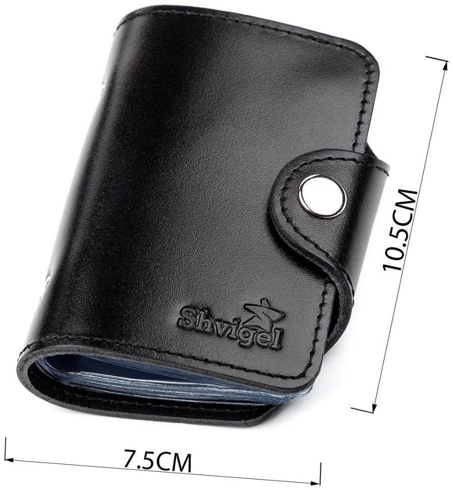 Візитниця з натуральної шкіри гладкого типу в чорному кольорі Shvigel (2413911) modnotak фото №15