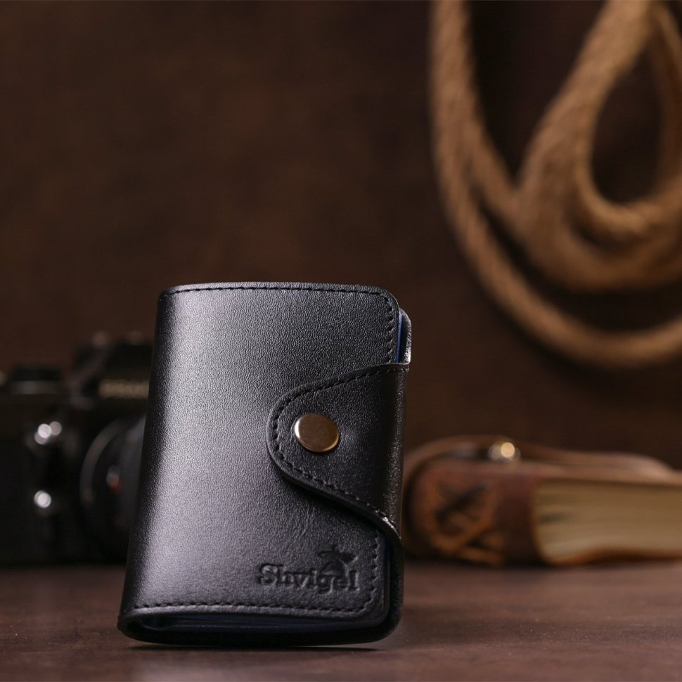 Візитниця з натуральної шкіри гладкого типу в чорному кольорі Shvigel (2413911) modnotak фото №20