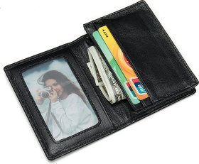 Черная небольшая визитница из натуральной кожи Vintage (2420365)