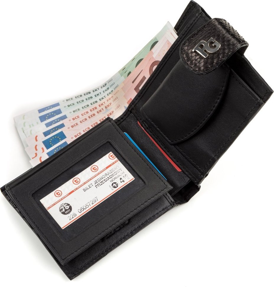 Чоловічий гаманець з фактурної шкіри пітона чорного кольору SNAKE LEATHER (024-18184)