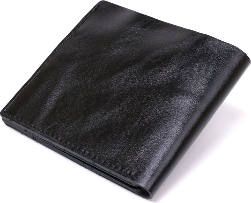Тонкий чорний чоловічий портмоне з гладкої шкіри з кишенею для монет Shvigel (2416439)