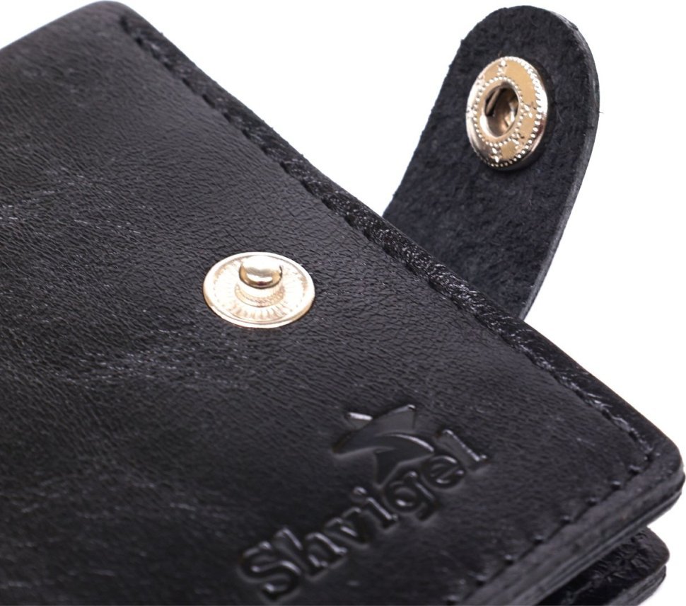 Тонкий чорний чоловічий портмоне з гладкої шкіри з кишенею для монет Shvigel (2416439)