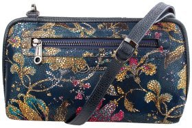 Жіноча сумка крос-боді із натуральної шкіри з квітковим візерунком Desisan 107244 синього кольору