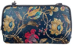 Жіноча сумка крос-боді із натуральної шкіри з квітковим візерунком Desisan 107244 синього кольору