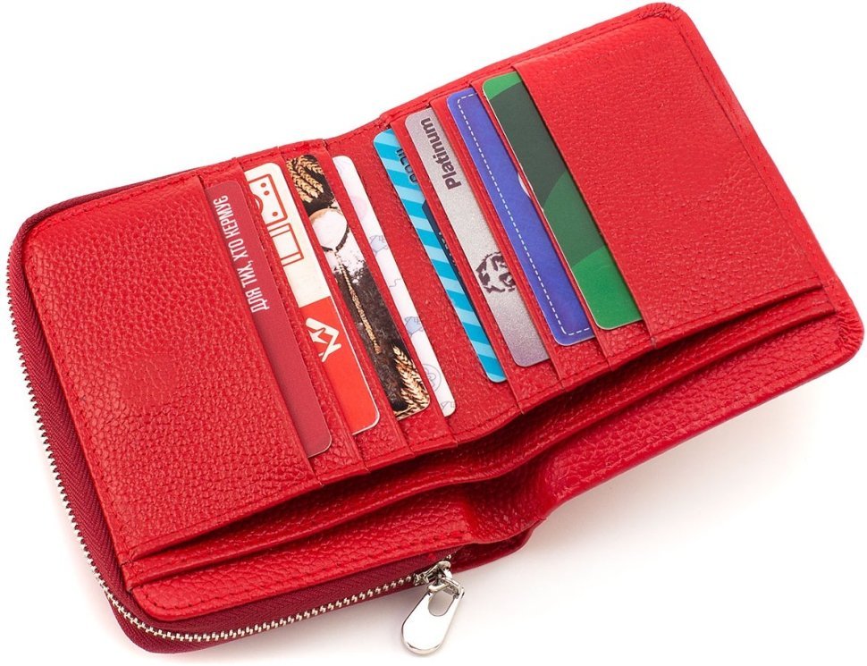 Женский кожаный кошелек красного цвета с вместительной монетницей ST Leather 1767344