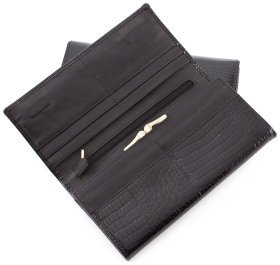 Женский кошелек черного цвета в лаке на магнитах ST Leather (16340)