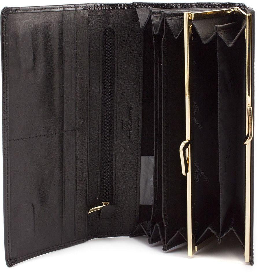 Женский кошелек черного цвета в лаке на магнитах ST Leather (16340)