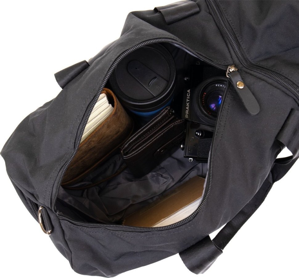 Черная мужская текстильная спортивная сумка с ручками Vintage (20640)