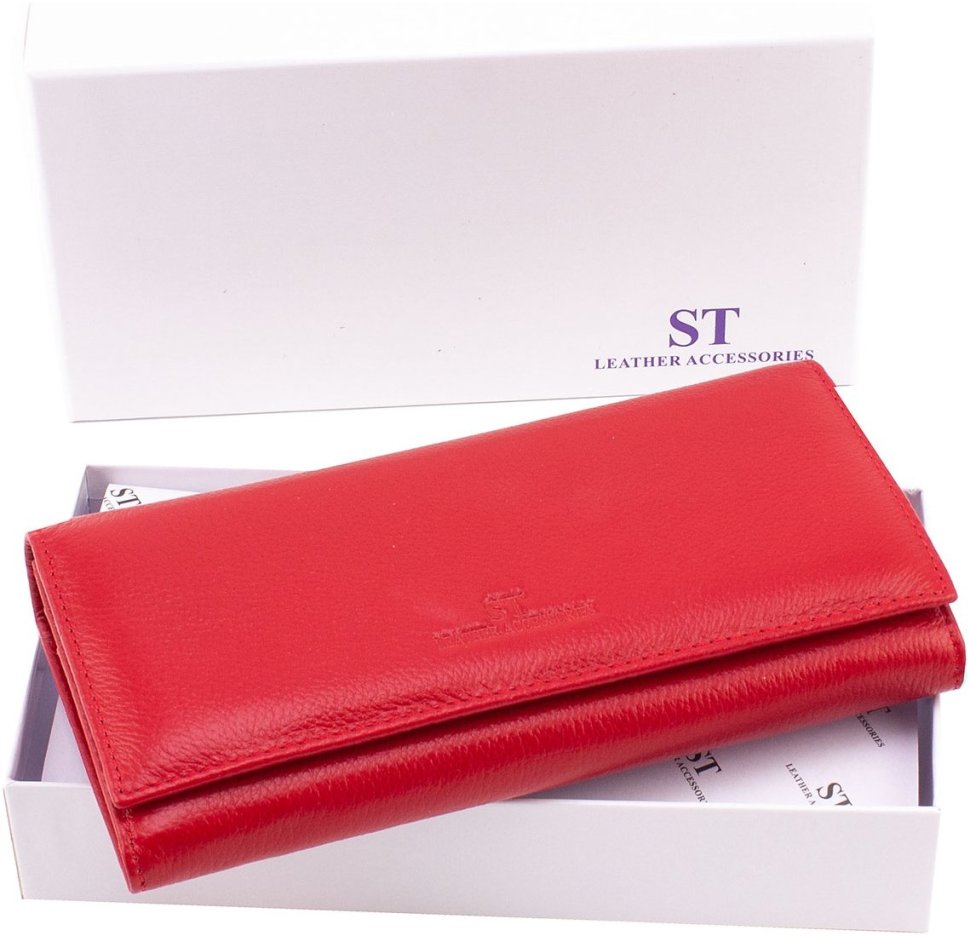 Красный женский кошелек из натуральной кожи с клапаном на магнитах ST Leather 1767444