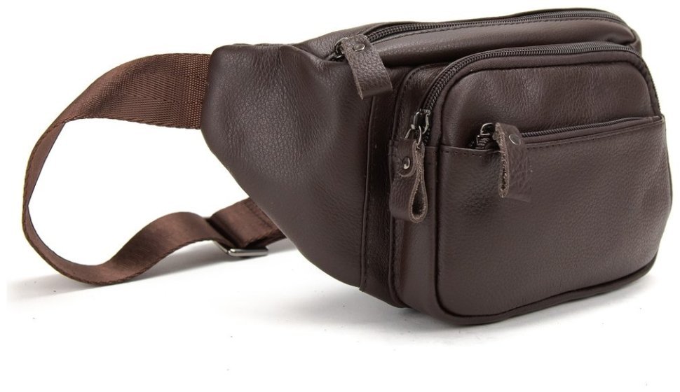 Компактная коричневая мужская сумка-бананка из натуральной кожи Tiding Bag 77544