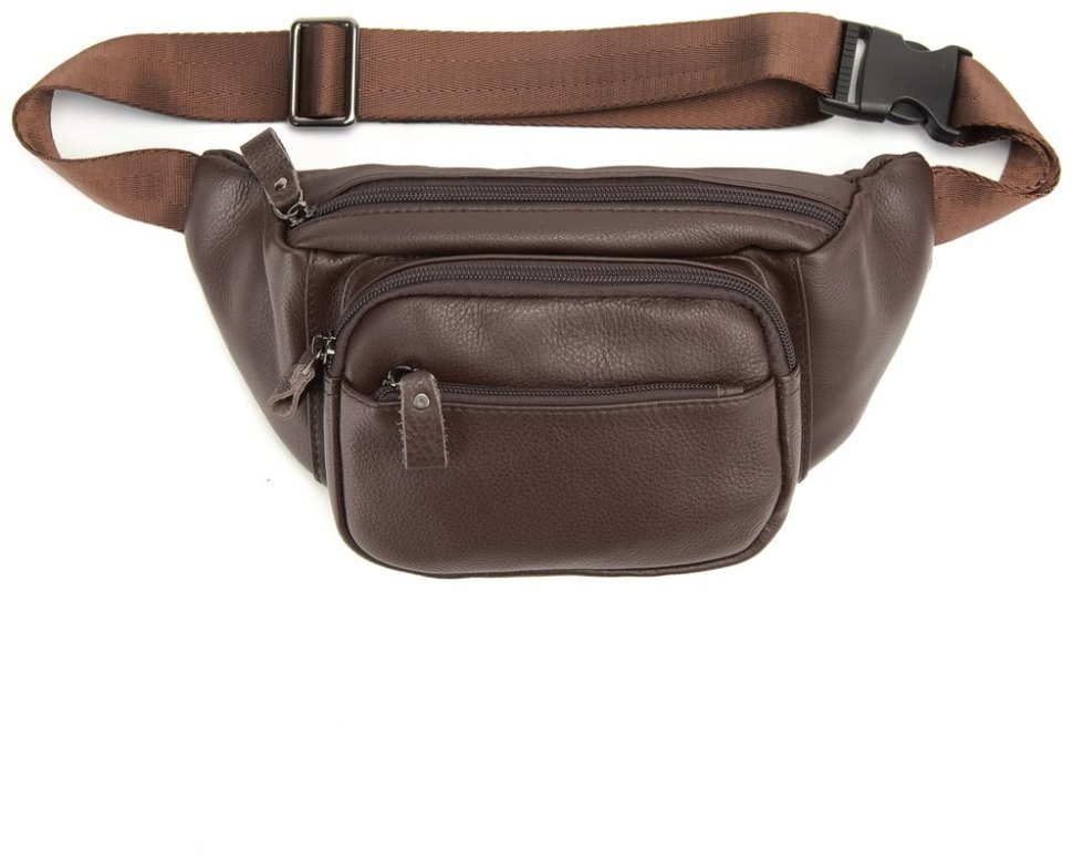 Компактная коричневая мужская сумка-бананка из натуральной кожи Tiding Bag 77544 modnotak фото №6