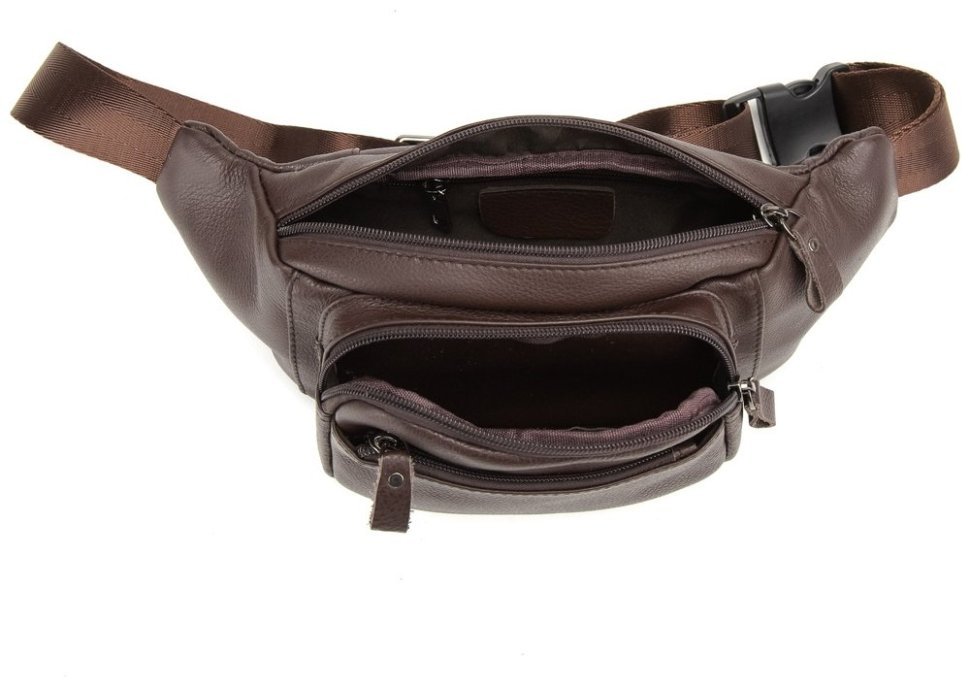 Компактная коричневая мужская сумка-бананка из натуральной кожи Tiding Bag 77544 modnotak фото №7