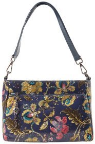 Повсякденна каркасна жіноча сумка з натуральної шкіри з квітковим принтом через плече Desisan 107644 синя