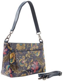 Повсякденна каркасна жіноча сумка з натуральної шкіри з квітковим принтом через плече Desisan 107644 синя